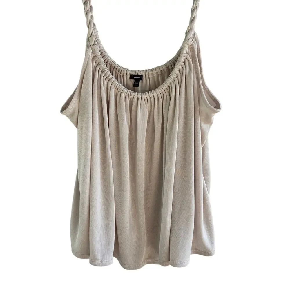 NEW Express Knit Camisole L Braided Straps Beige